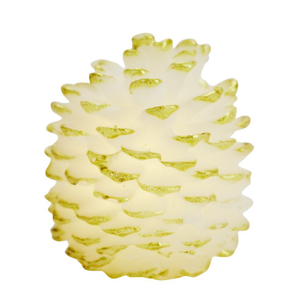 Bougie LED en cire forme pomme de pin beige et doré Ø10xH12cm