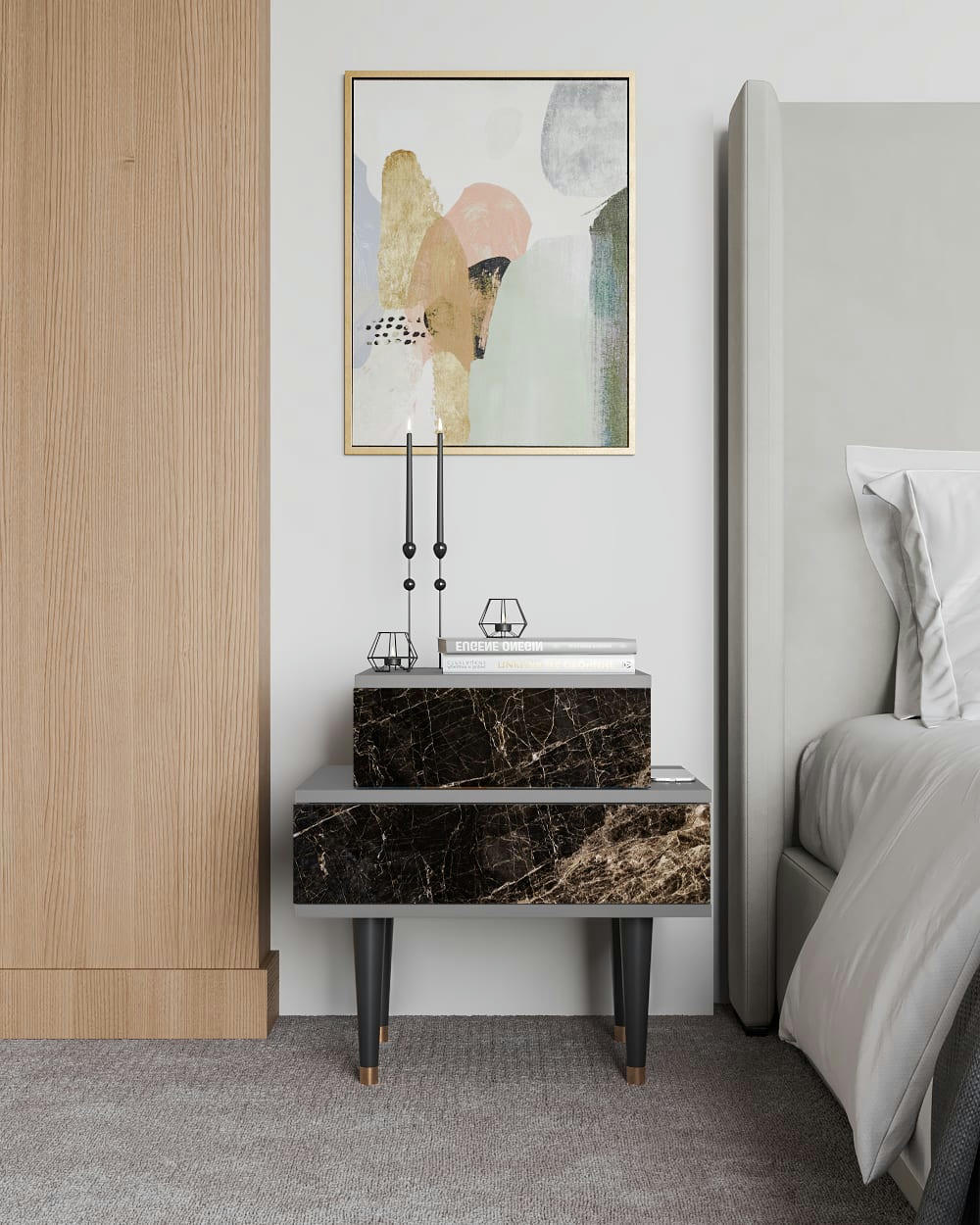 NIGHT ABYSS - Table de chevet noir 2 tiroirs L 58 cm