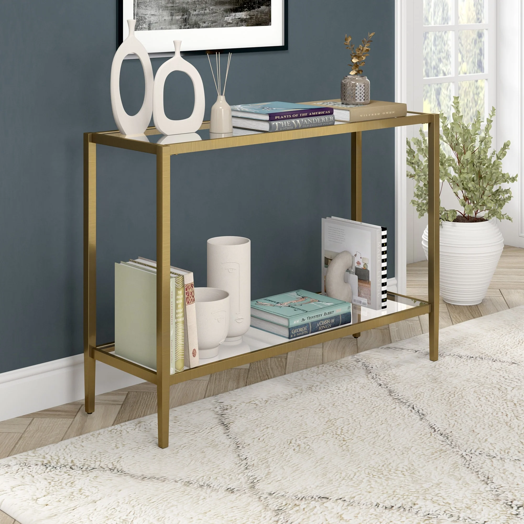 Hera 42'' Wide Rectangular Console Table with Clear Shelf - 42 Wide