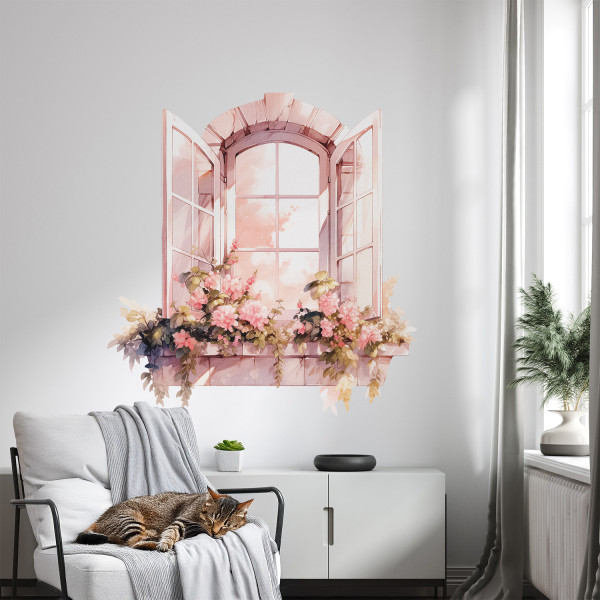 Efekt dziury w ścianie rustykalne okno naklejka 3D 76x80