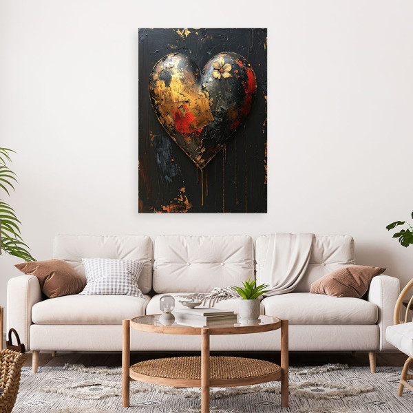 Obraz do salonu sypialni, 3D Serce miłość czarno złoty 20x30