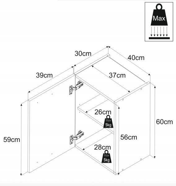 Szafka Kuchenna Wisząca 1d Górna 40cm Kaszmir