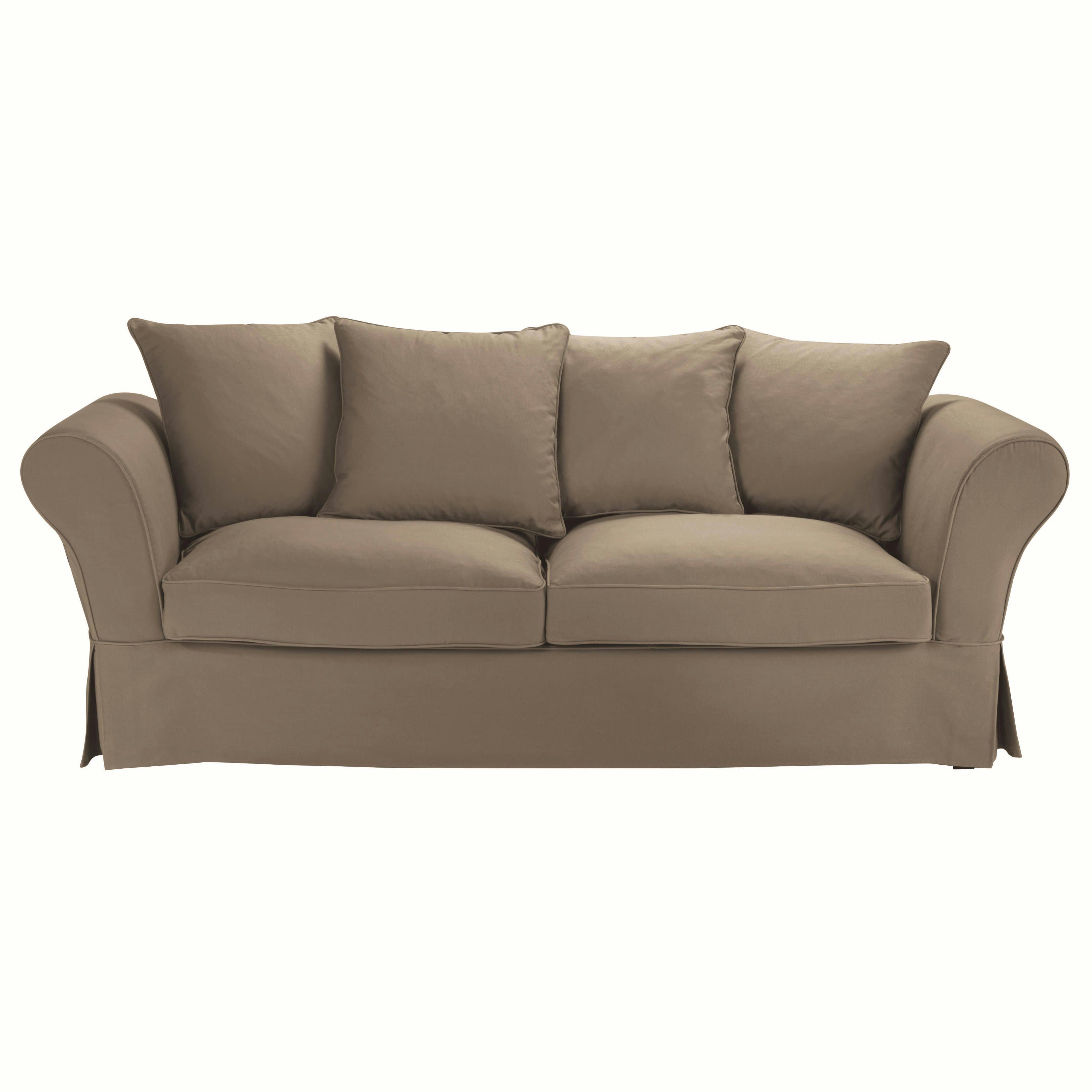 Roma - Housse de canapé fixe et convertible 3/4 places (matelas 6 cm) taupe