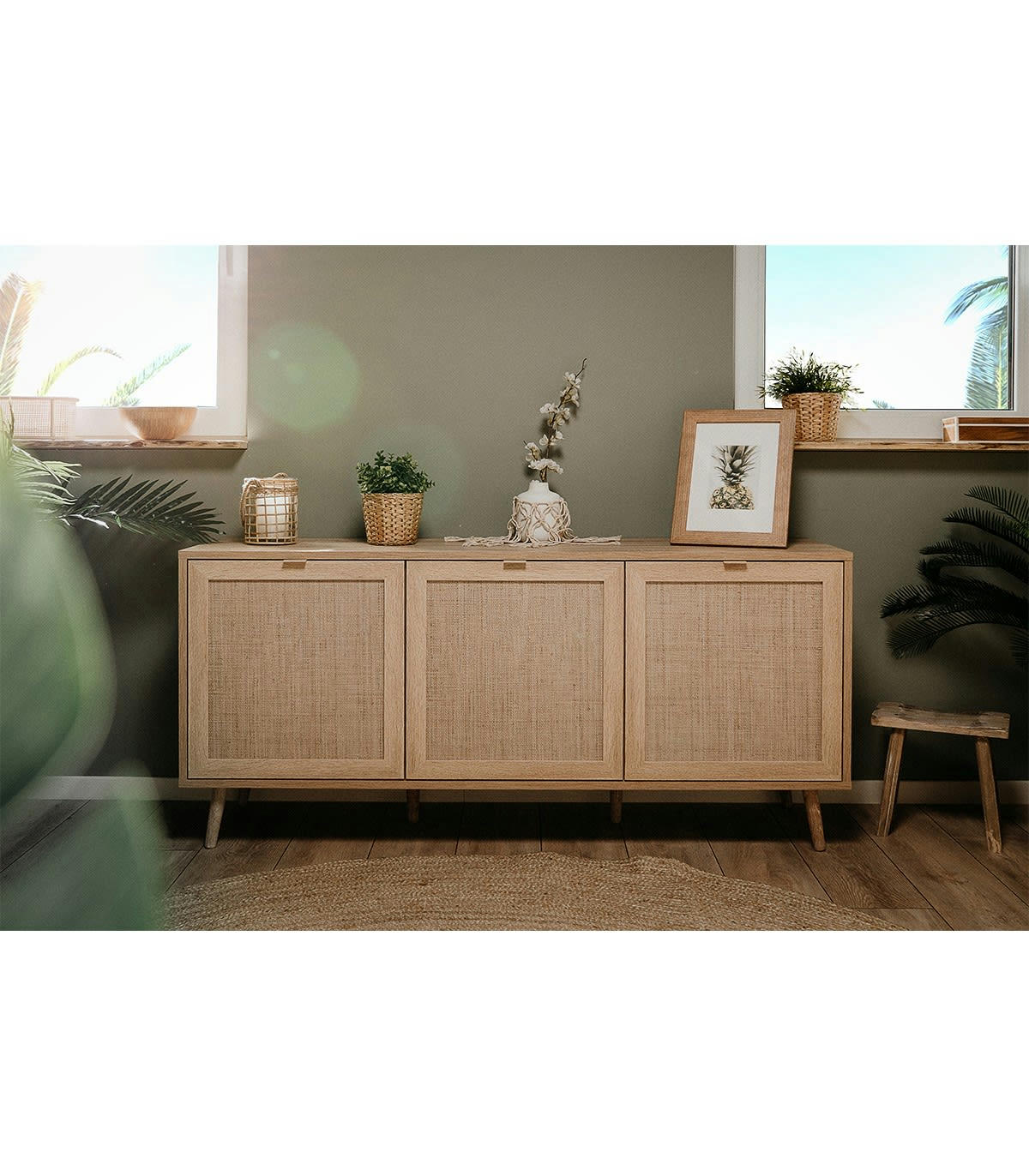 BALI - Buffet 3 portes L150 cm - Impression effet rotin