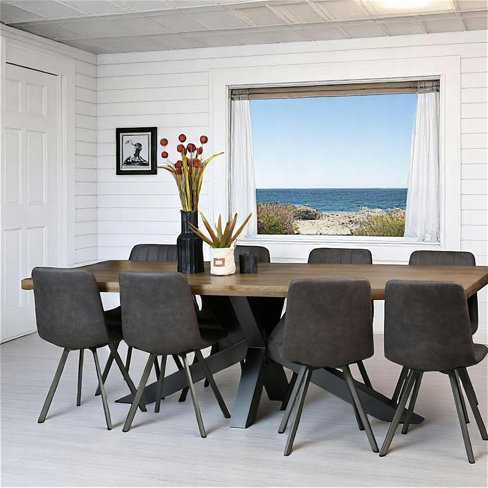 Table pied central bois de chêne et métal 240 cm HUDSON