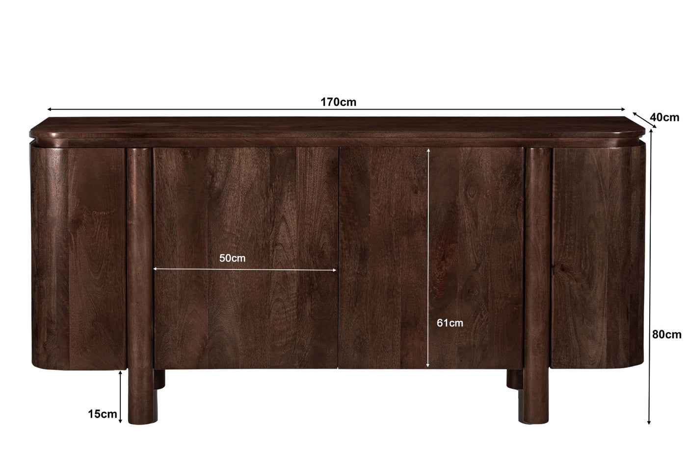Livingfurn - Dressoir Donkerbruin Mangohout - 170x40x80cm - Salano
