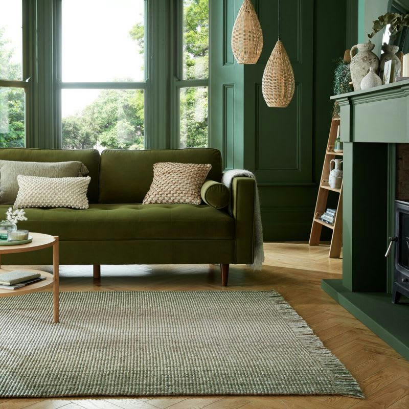 MOTTLE - Tapis de salle à manger en jute et laine ombre vert 200 x 290