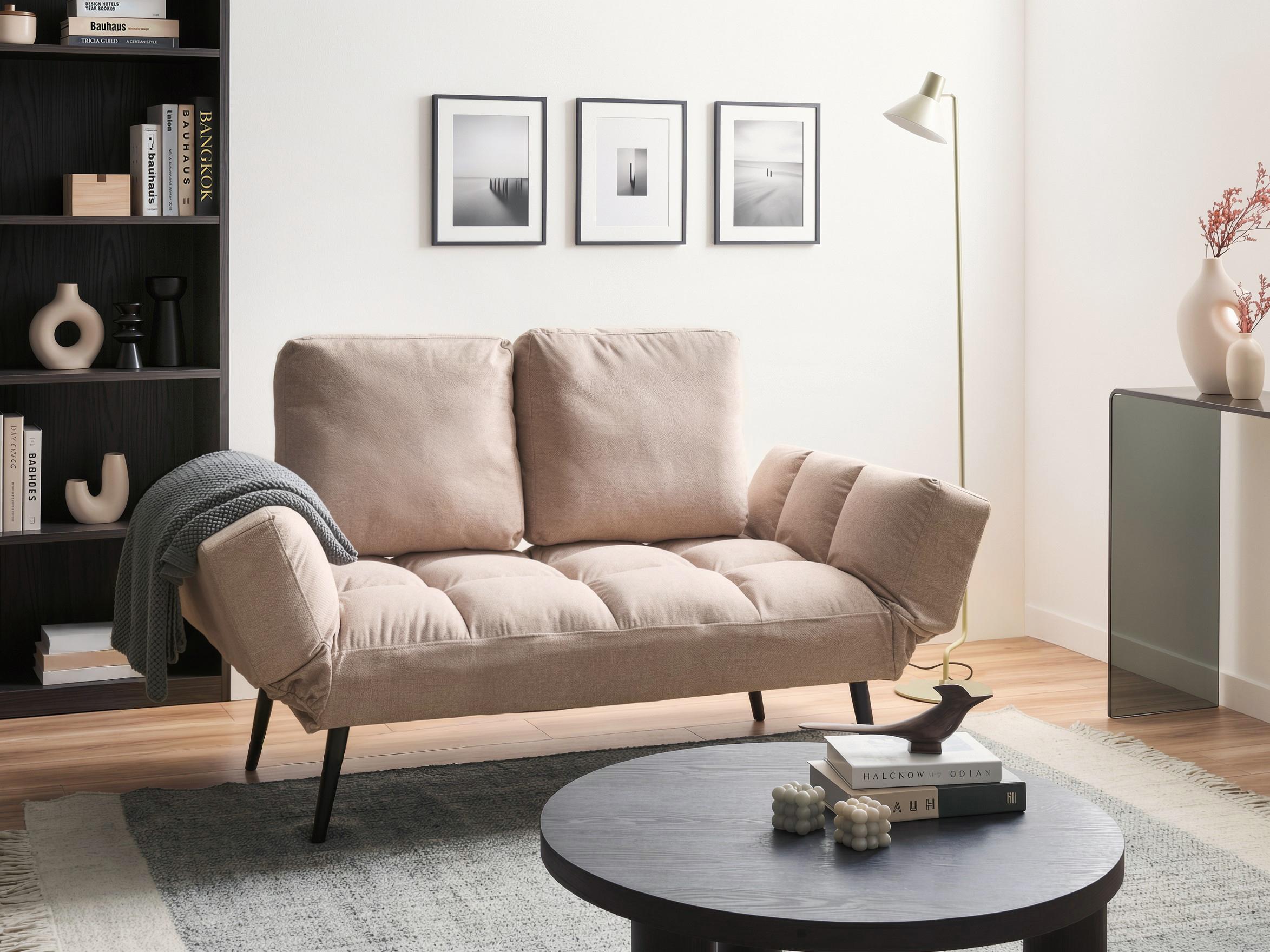 Sofa Bed 2 Seater BREKKE Fabric Beige