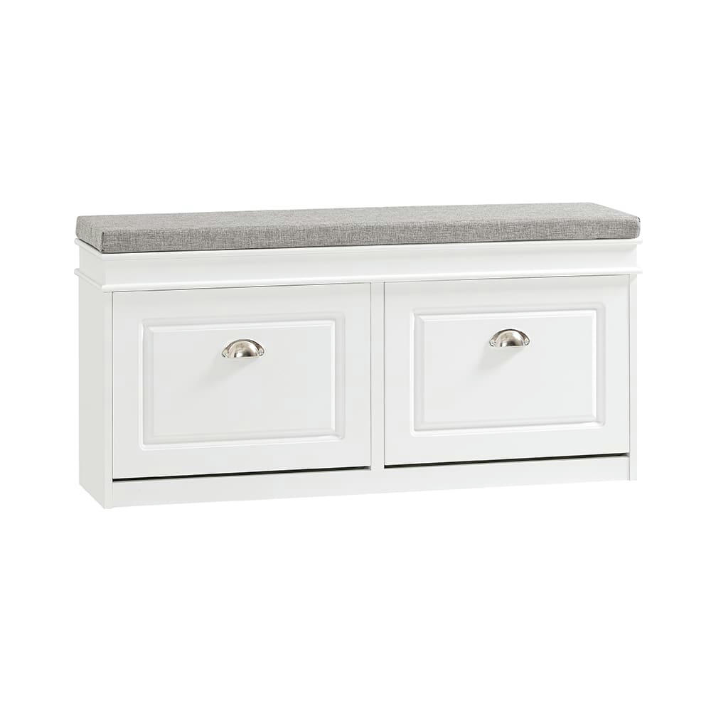 - Banc de rangement à chaussures 2 abattants avec coussin en mdf  blanc
