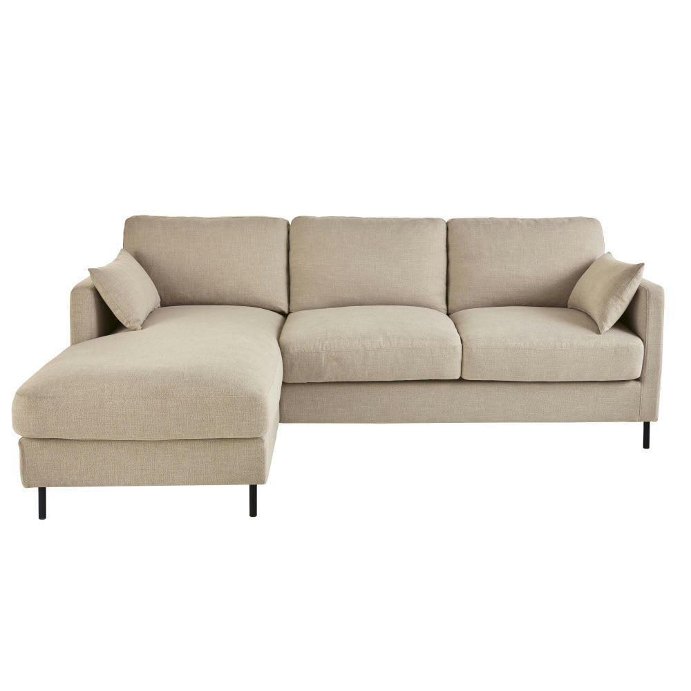 Julian - Canapé d'angle gauche convertible 4/5 places beige, matelas 14 cm