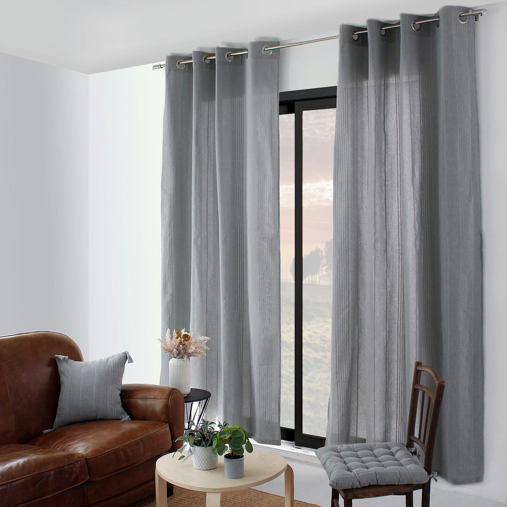 - Rideau tendance en coton recyclé gris clair 140x240 cm