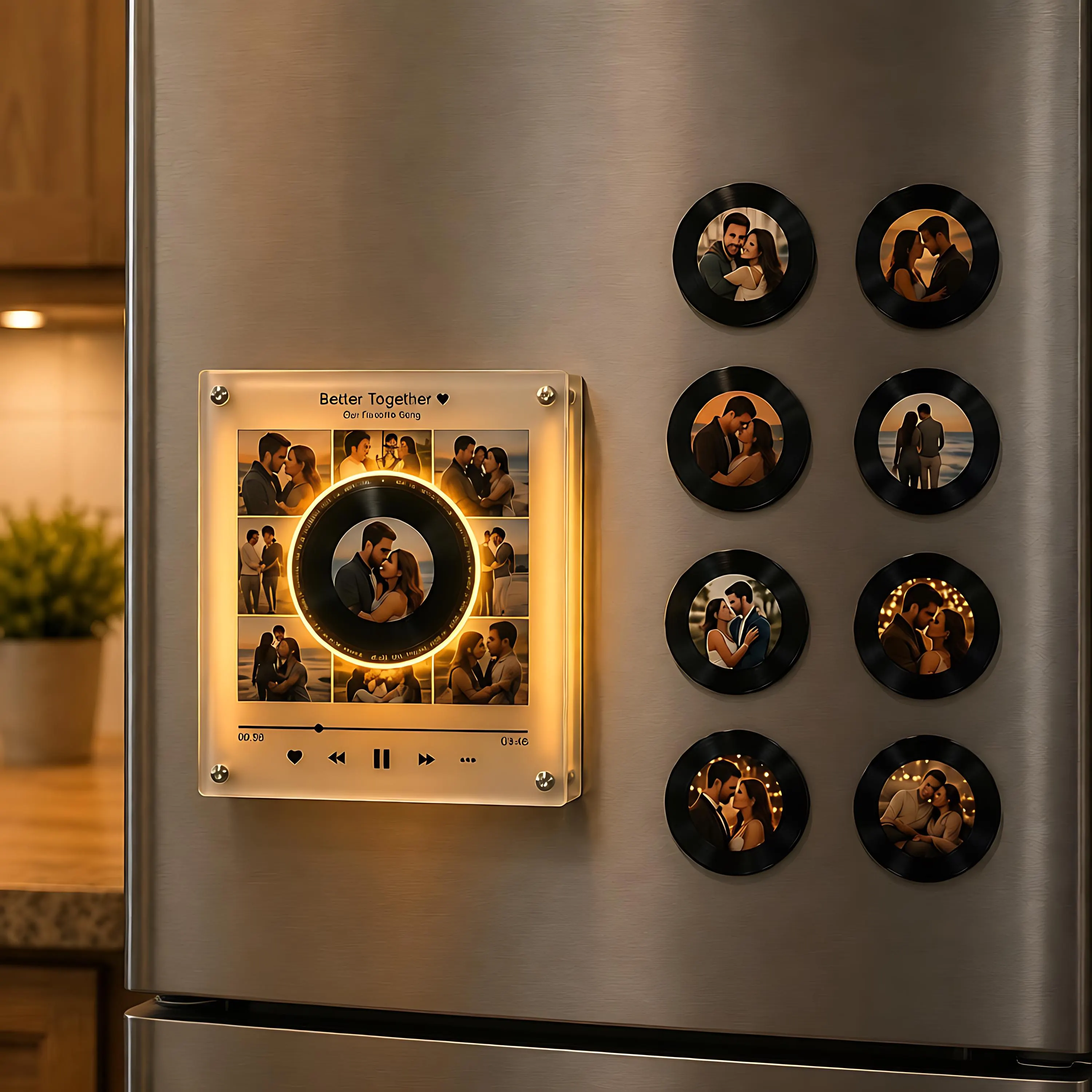 Personalized NFC Music Photo Fridge Magnet, Custom Vinyl Record Player, Rotating Music Box, Voice Message, Anniversary Gift for Him Her