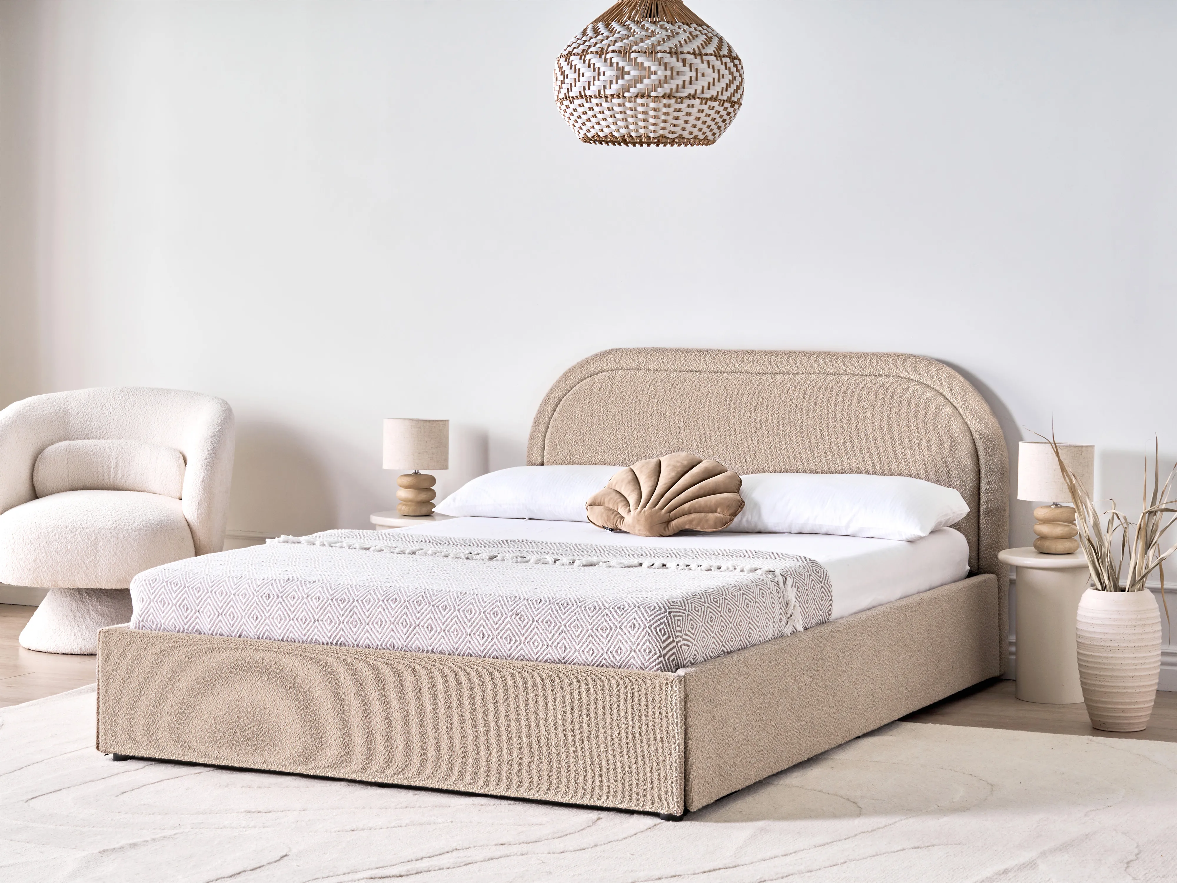 Ottoman Bed Boucle QUILLIEN 140 x 200 cm (EU Double) Beige