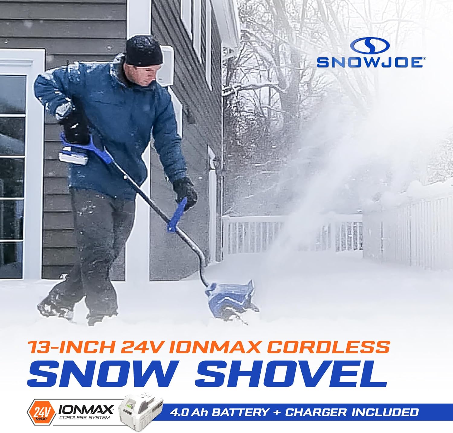 Snow Joe 24V Cordless Electric Snow Shovel Kit w/ Cover & Scraper  13 Clearing Path  400W Motor - Heavy-Duty Snow & Ice Removal for Driveway & Walkway  24V-SS13-TV1