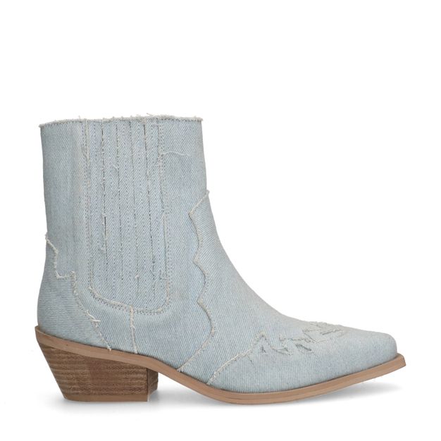 Lichtblauwe denim western enkellaarsjes