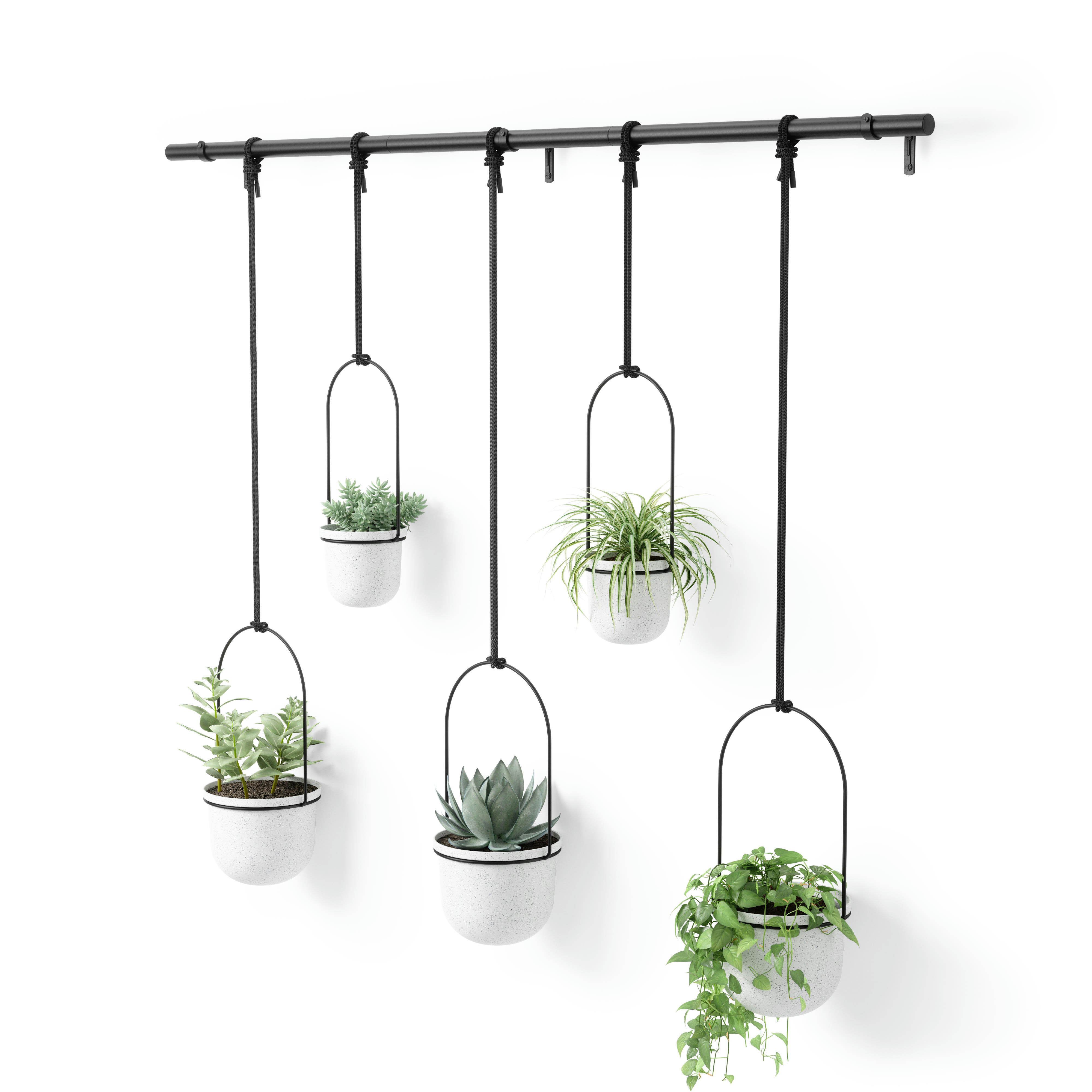 TRIFLORA - Ensemble de 5 pots de fleurs à suspendre en mélamine blanc