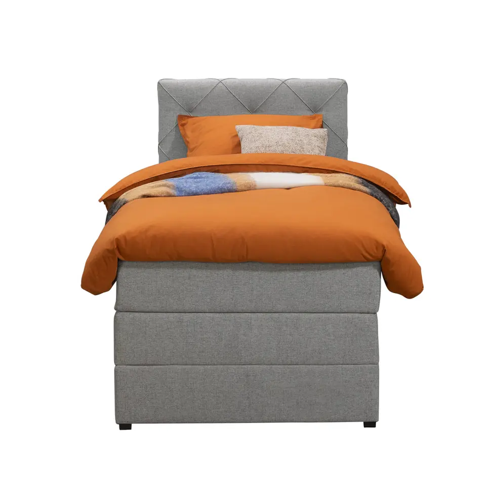 Boxspring met opbergruimte Liv geruit - lichtgrijs - 90x200 cm