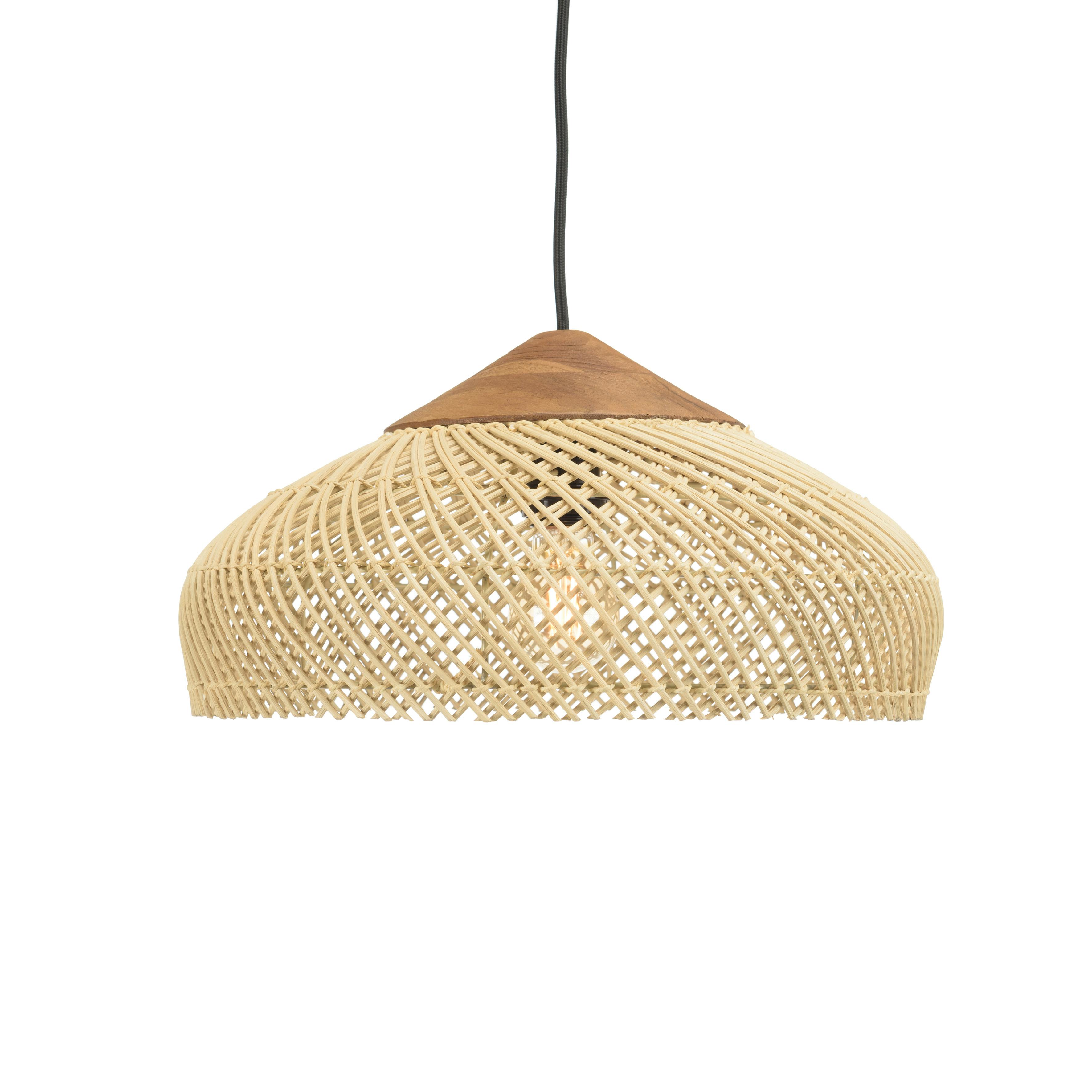 Suspension 40x40cm en rotin couleur naturelle et teck recyclé FOLELLI