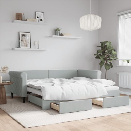 NNEVL Daybed with Trundle and Drawers Light Grey 90x190 cm Velvet