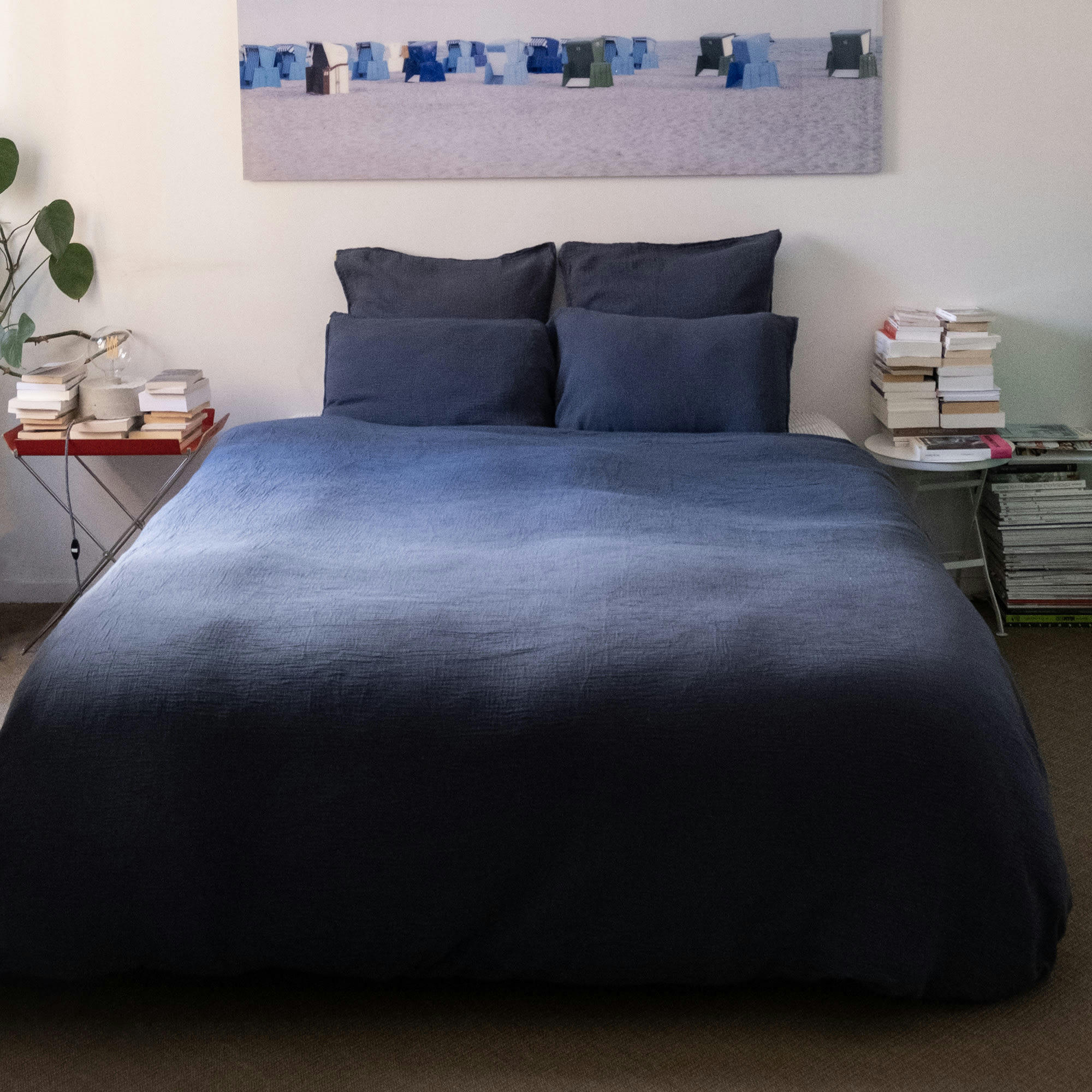 - Housse de couette en double gaze de coton bleu orage 220x240 cm