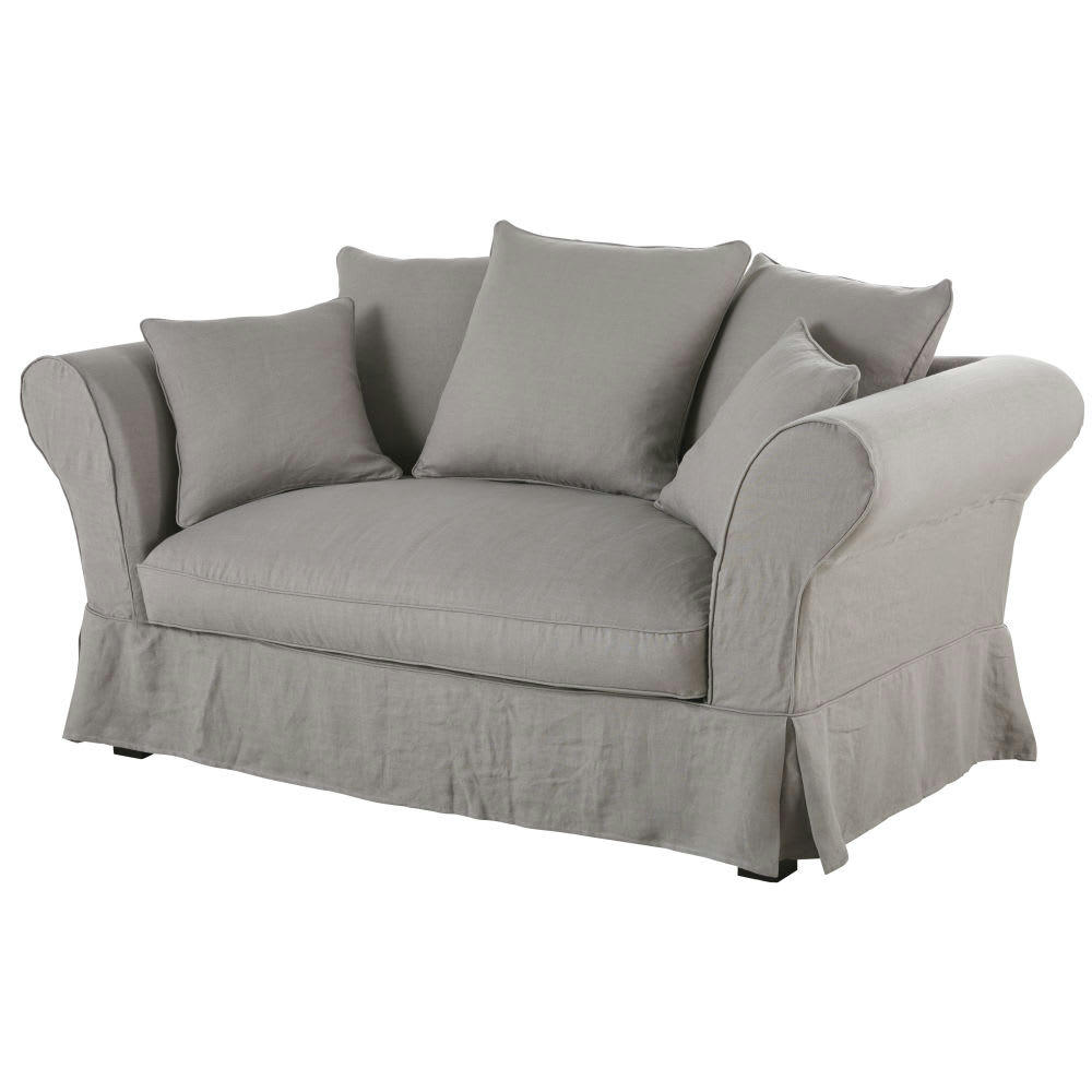 Roma - Housse de canapé 2 places en lin froissé gris clair