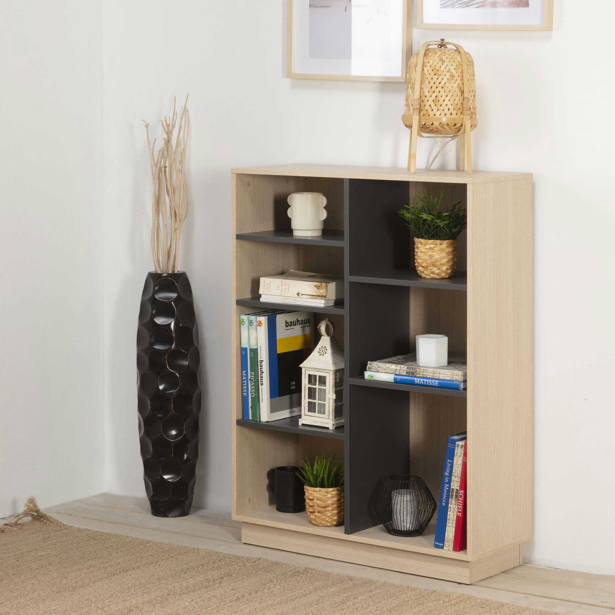 VIGO - Étagère bibliothèque 110x80 cm, couleur chêne et gris