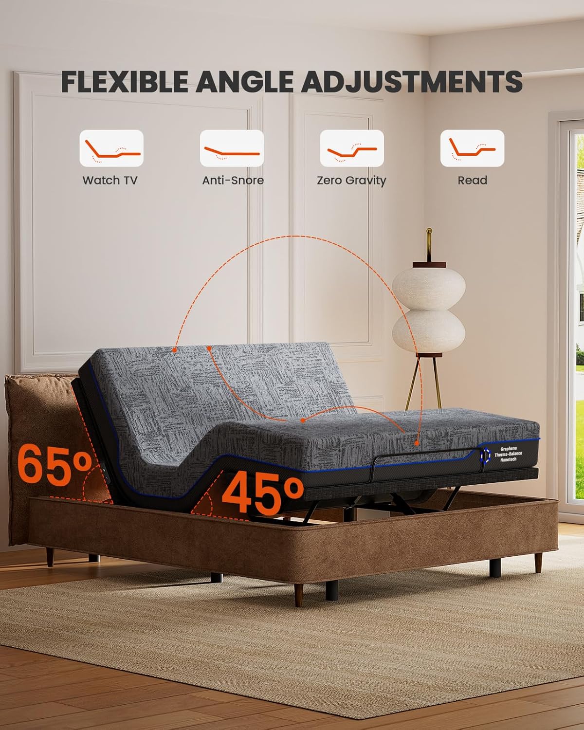 Amada Twin XL Adjustable Bed Frame and 14 Inch Cooling Gel Memory Foam Mattress Set, Head & Foot Incline, Wireless Remote, USB Ports, LED Night Light, Medium Firm Support