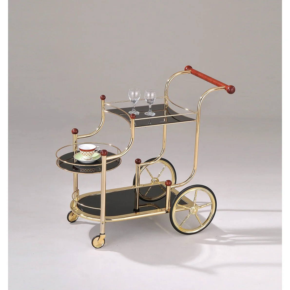 Acme Furniture Lacy Serving Cart, Golden Plated and Black Glass