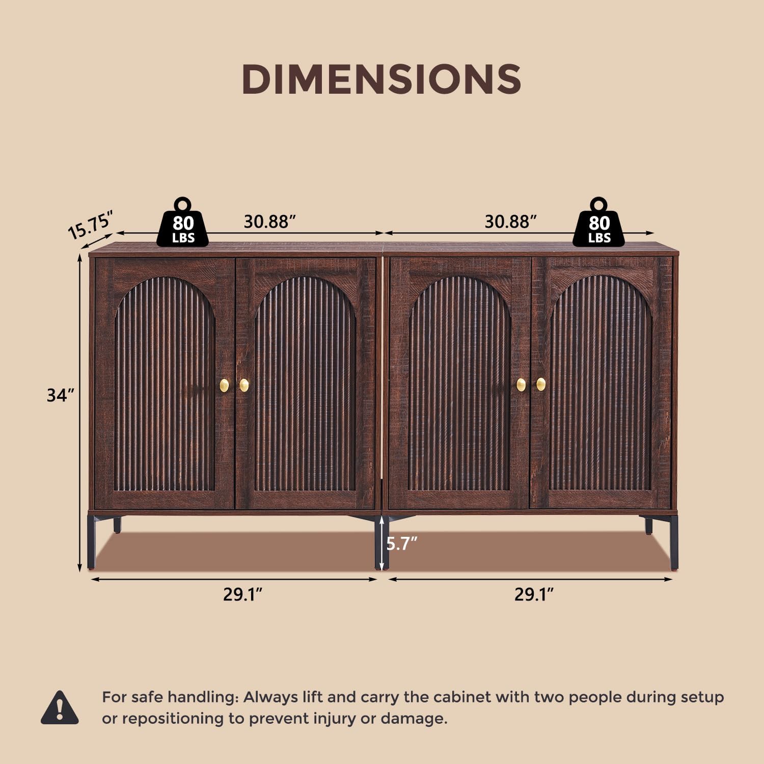 Modern TV Stands for 75 Inch TVs, 61.75‬W Wood Entertainment Center w/Adjustable Shelves, Mid Century Modern TV Stand w/Arched Fluted Doors, Media Console Cabinet for Living Room, Brown