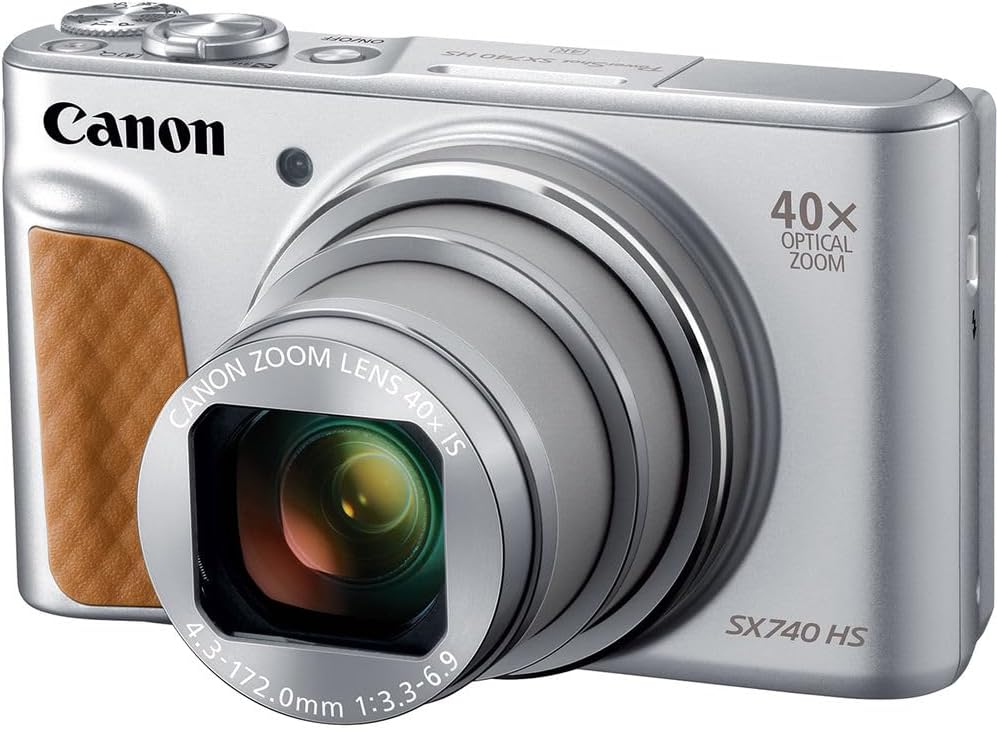 Canon PowerShot SX740 HS Digital Camera (Silver) – 20.3MP  40x Optical Zoom  4K UHD Video  Wi-Fi & Bluetooth  Compact Travel Point & Shoot (2956C001) + Bag + 64GB Memory Card