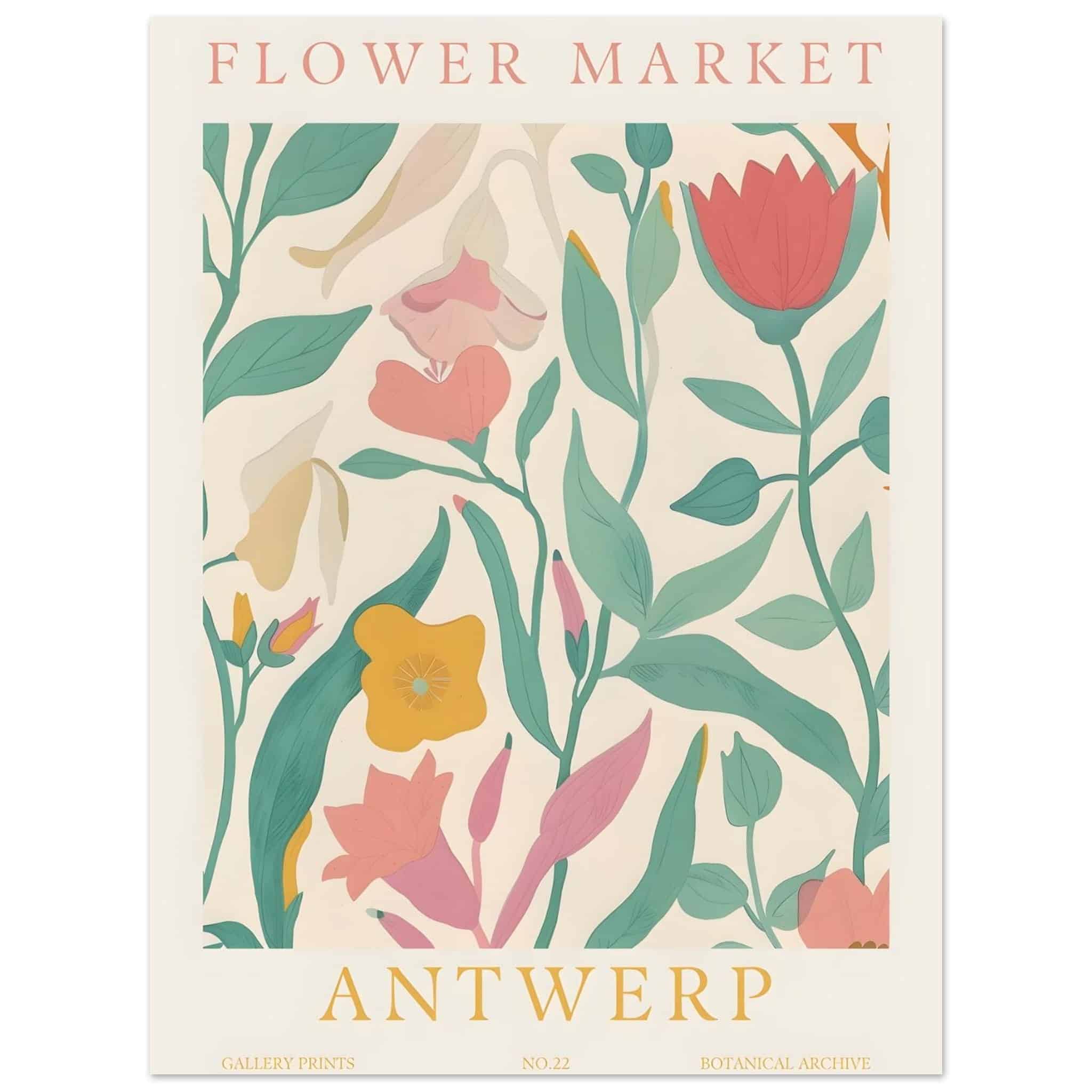 Artfulprints Poster Flower market - Antwerp  - 30x40 cm - Meerkleurig
