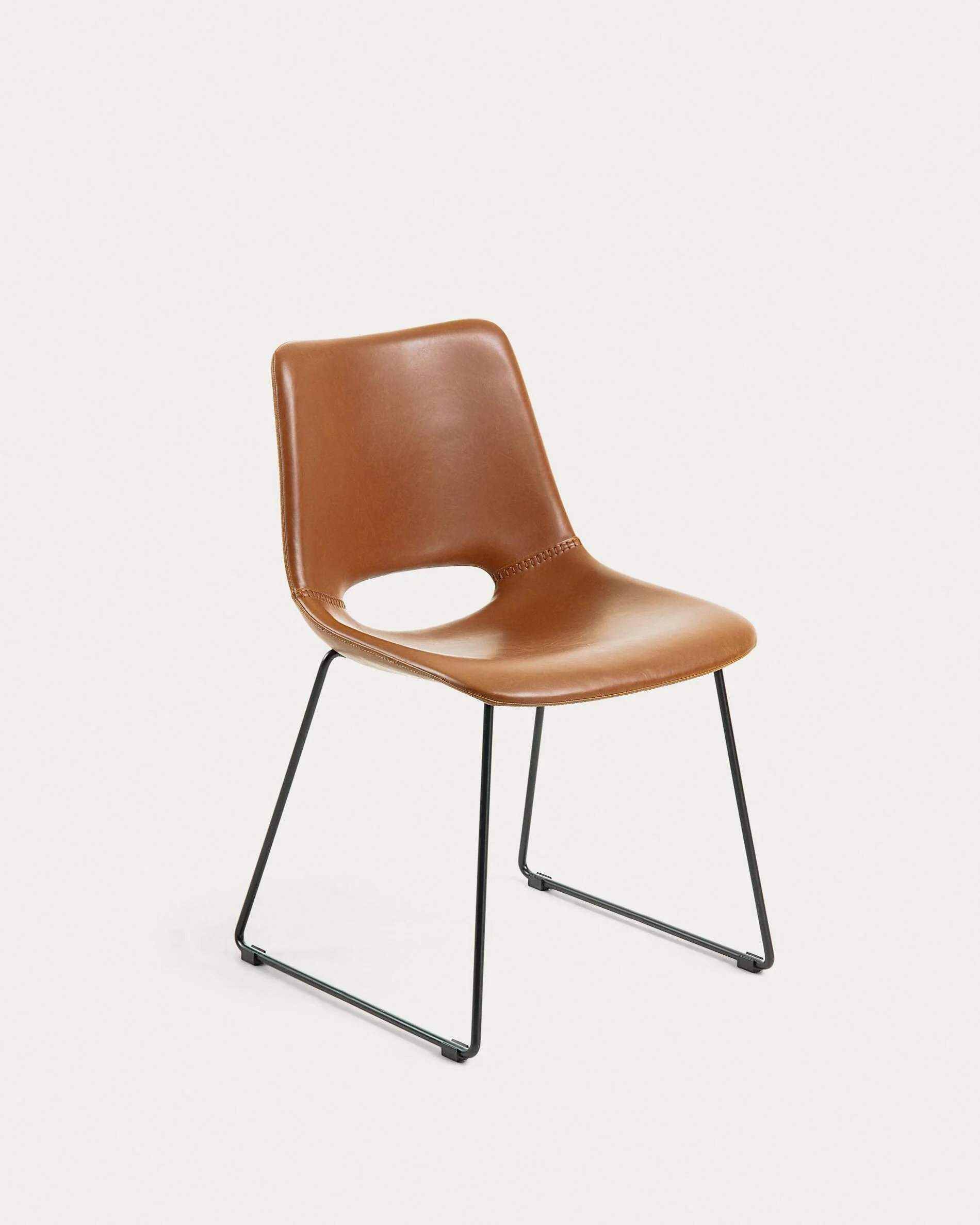 Zahara synthetic leather brown chair with steel legs with black finish FSC 100%