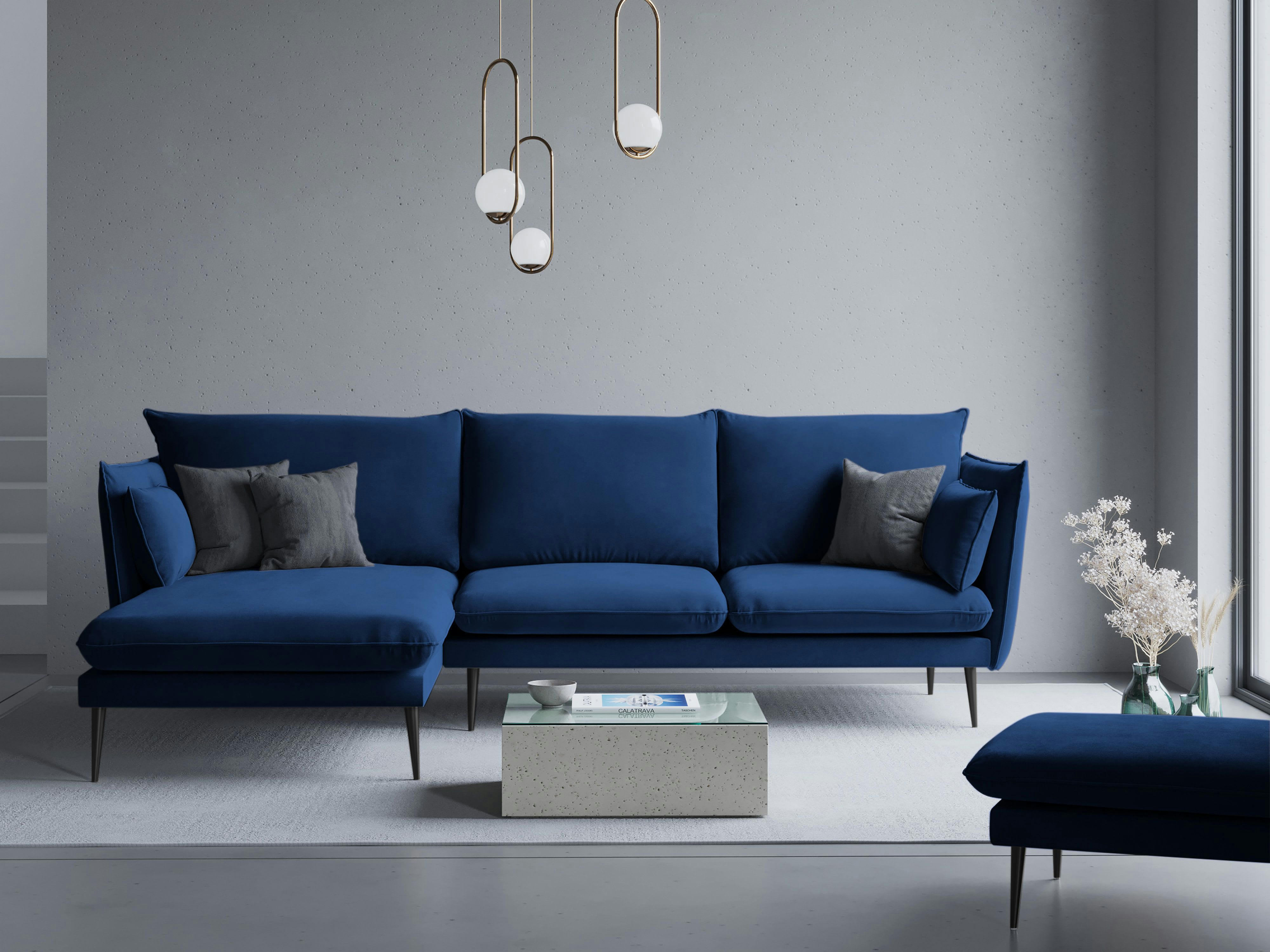 AGATE - Canapé d'angle 4 places en velours bleu roi