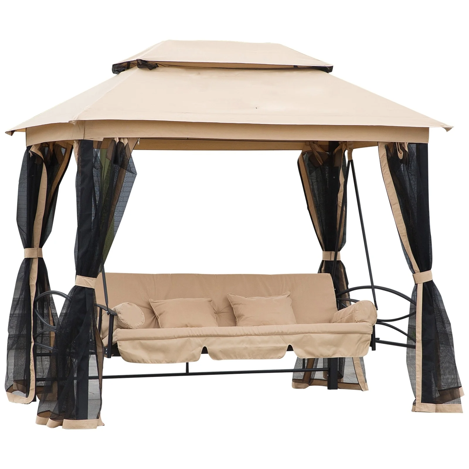 Outsunny Tiered Gazebo with 3-person Patio Bench and Mesh Sidewalls