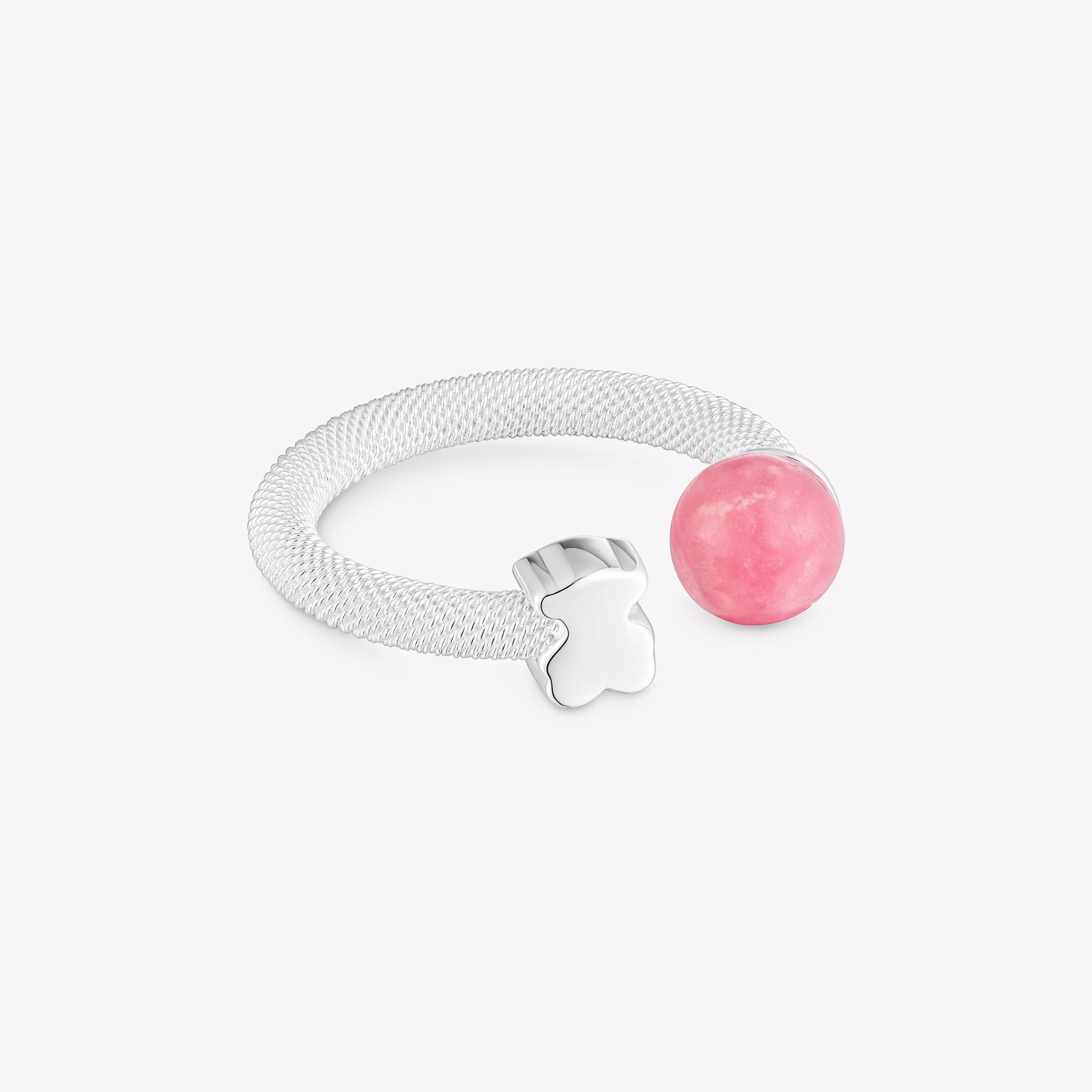 Anillo abierto de plata y rodonita Icon Mesh