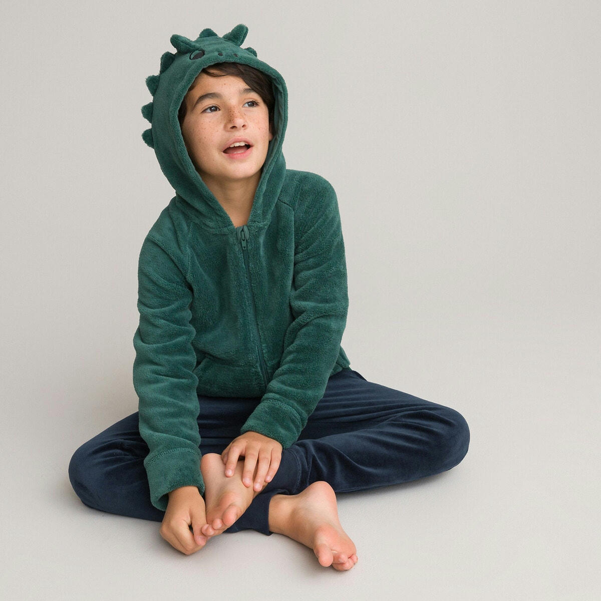 Veste d'intérieur à capuche en polaire dinosaure