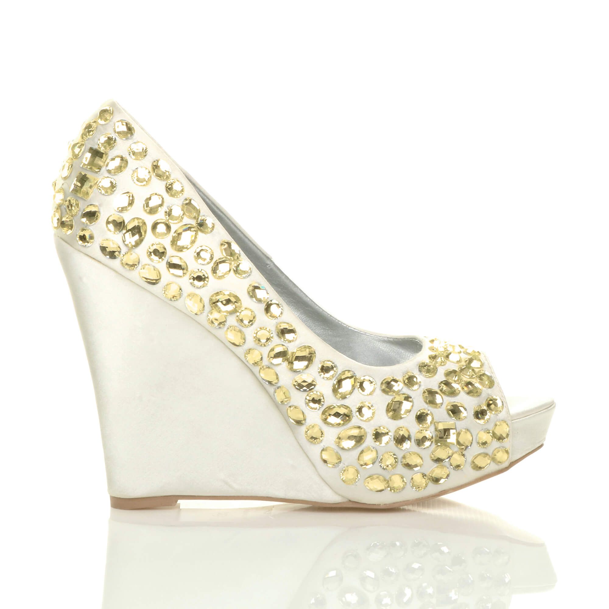 AJVANI High Wedge Heel Embellished Gem Peep Toe Court Shoes
