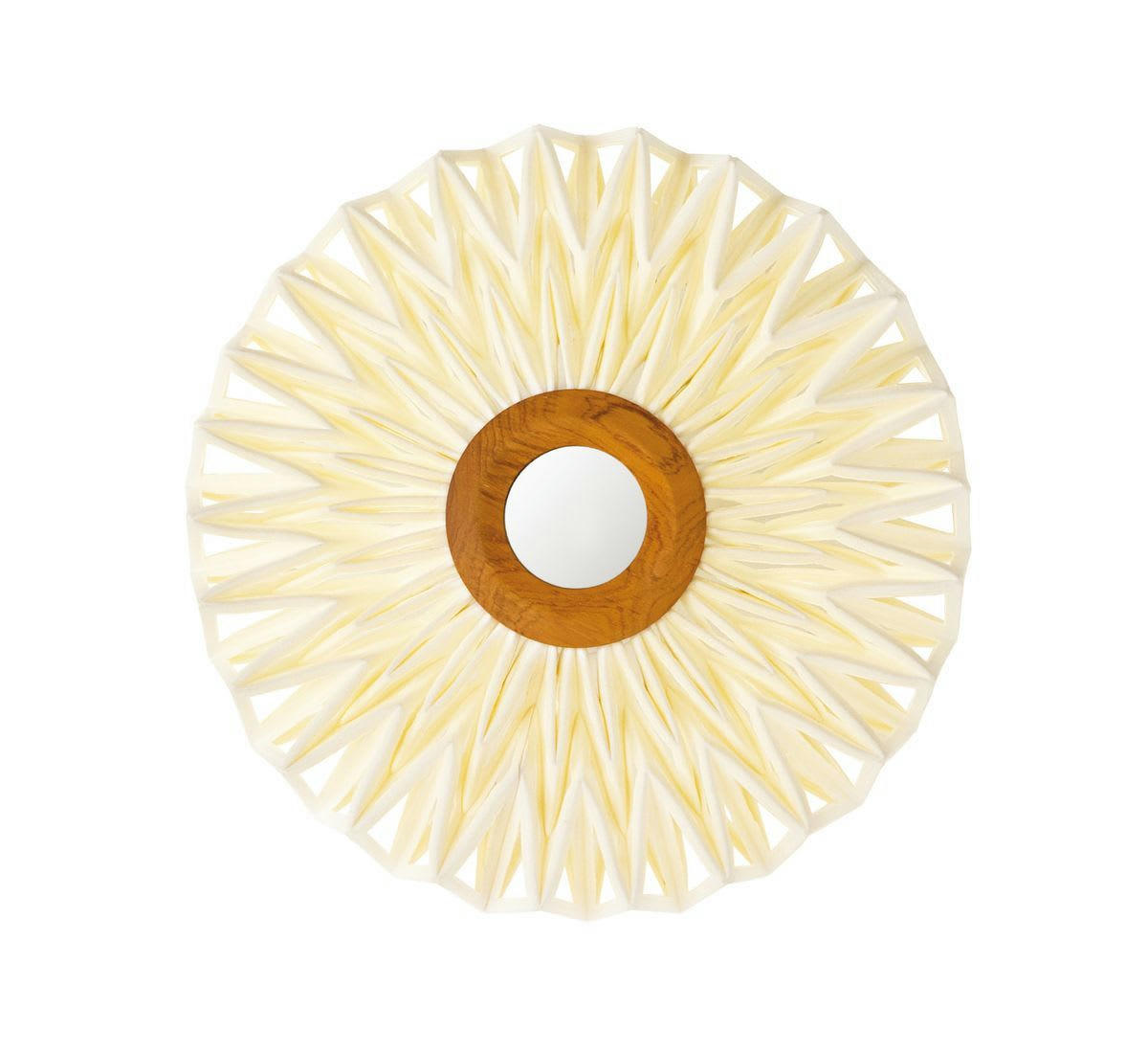 MATAHARI - Applique en tissu blanc cassé avec miroir Ø40cm