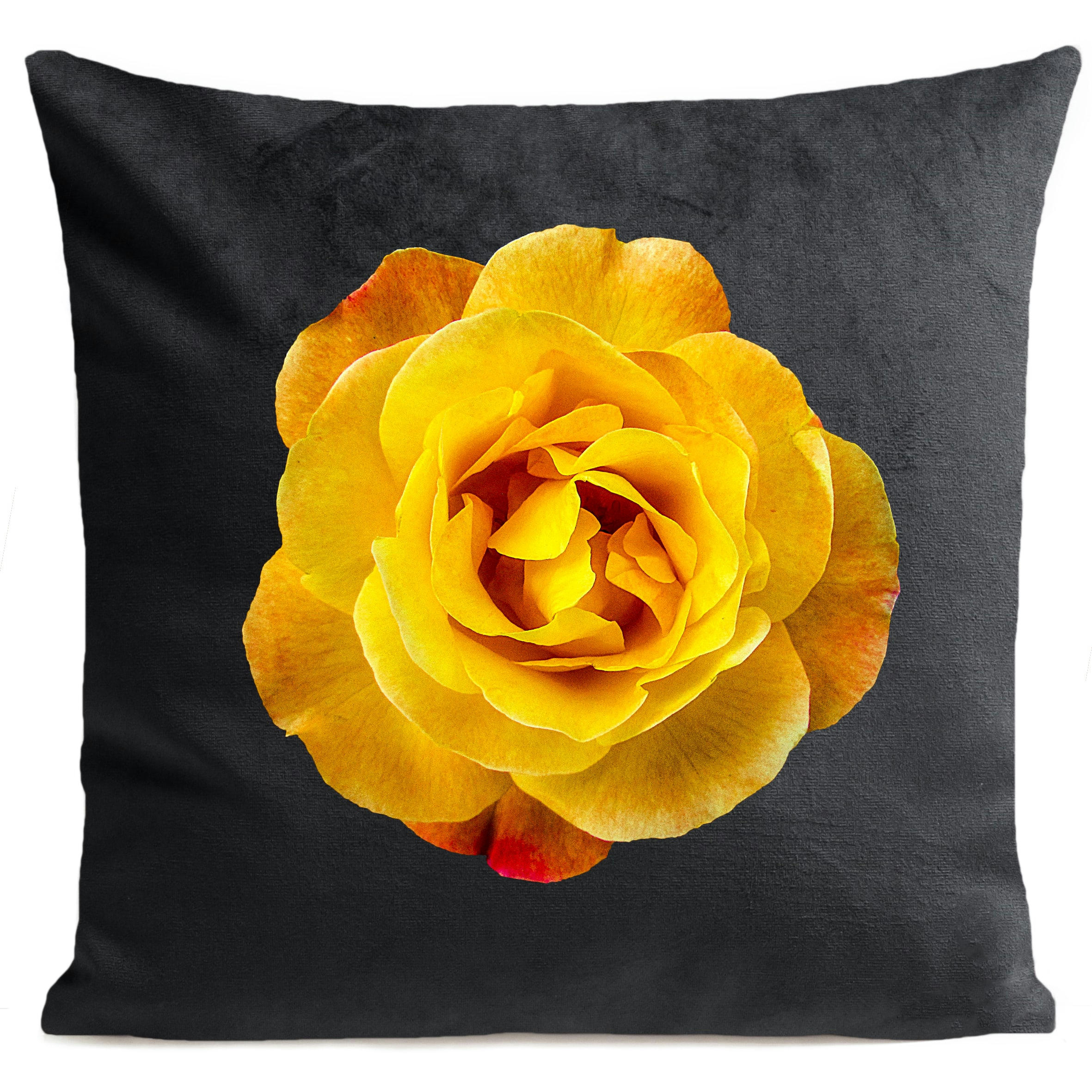 - Coussin floral rose suédine gris 40x40cm