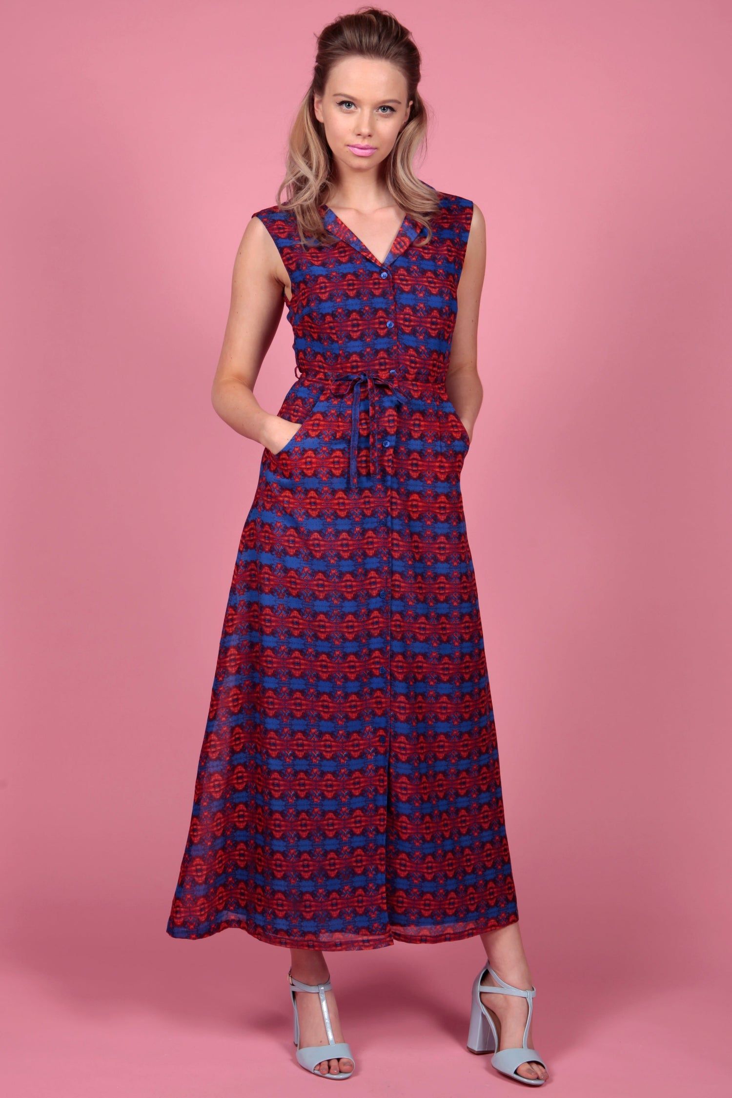 Cutie London Vibrant Geometric Print Maxi Shirt Dress