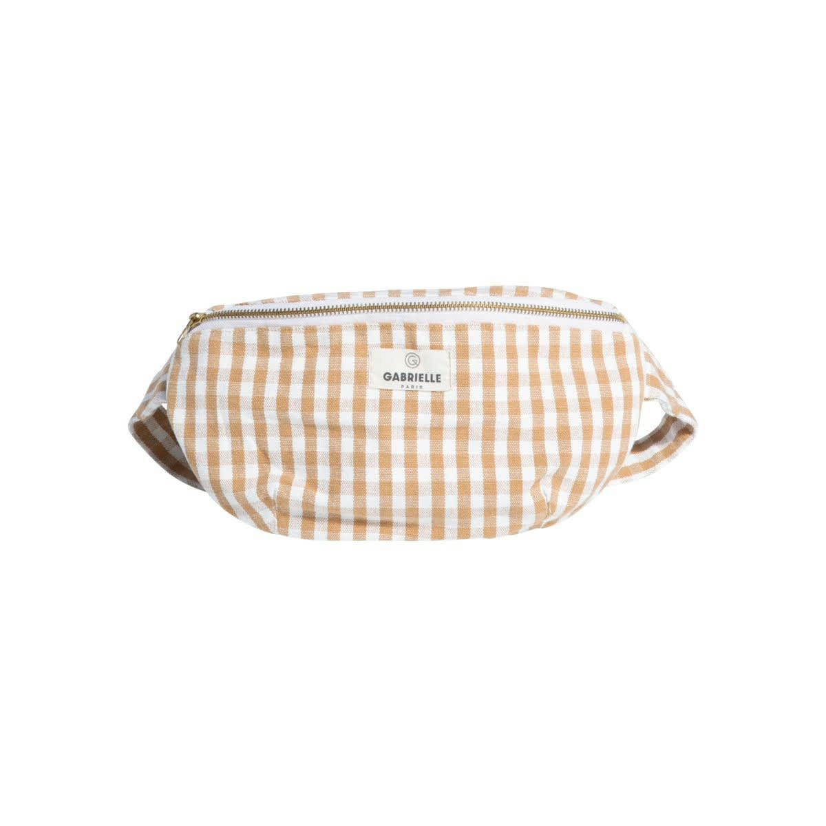 PAR AMOUR - Sac Banane en coton imprimé vichy beige 30x15x8