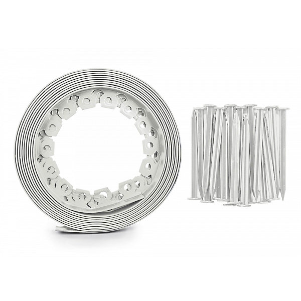 Bordure de jardin flexible blanche - 4 cm x 10 mètres avec 20 piquets d'ancrage - GT GARDEN