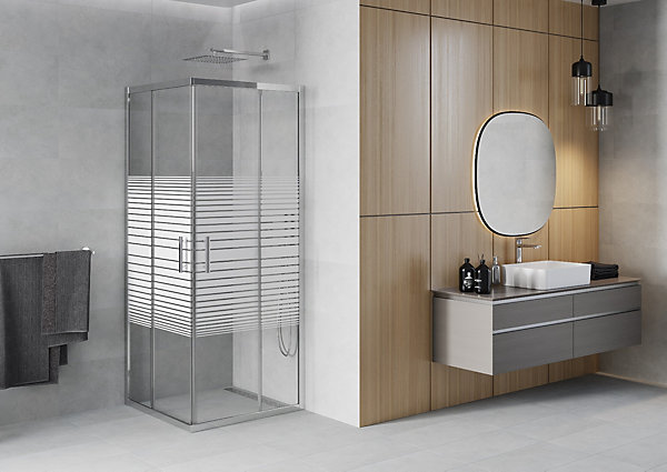 Mexen Rio cabine de douche carrée 80 x 80 cm, bandes blanches, chrome - 860-080-080-01-20