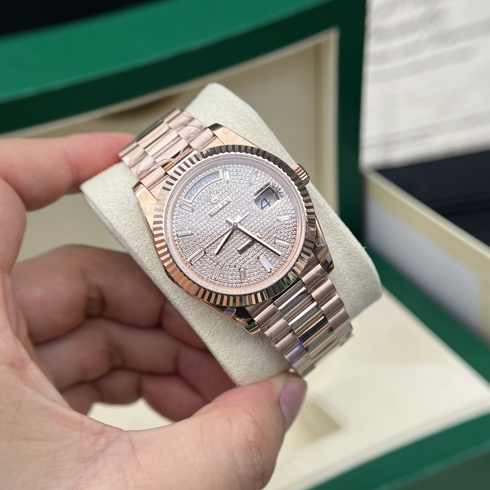Rolex Day-Date RG Plated Diamond Dial CZ Diamonds 40mm Super Clone