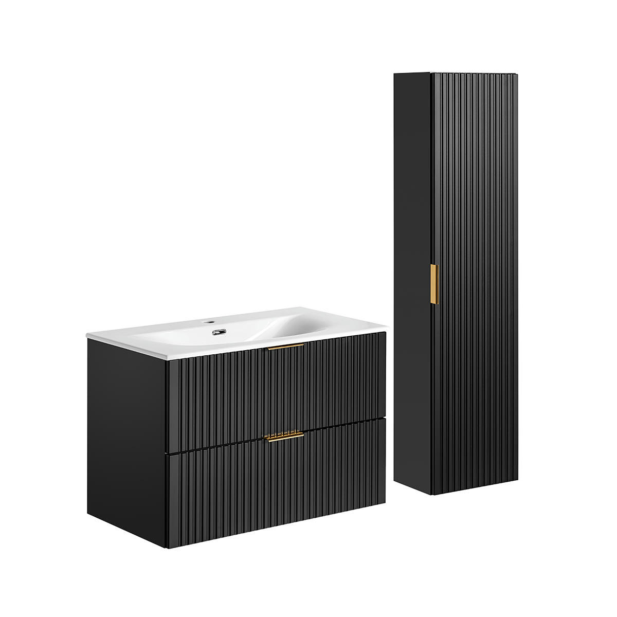 - Ensemble meuble simple vasque encastrée 80cm et colonne noir