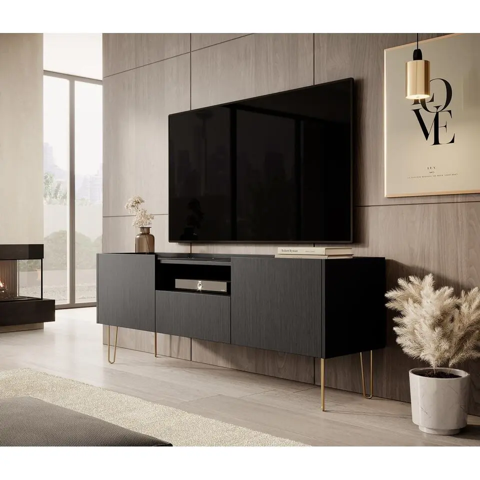 Meubella - TV-Meubel Hacienda - Zwart - 144 cm