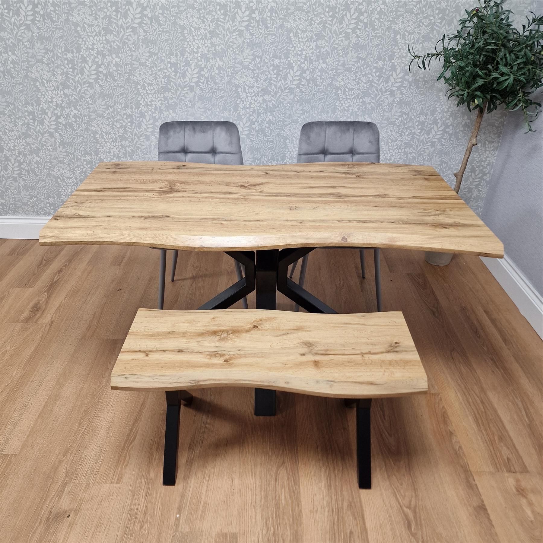 KOSY KOALA Wooden Dining Table X-Shaped Legs with 2 Grey Velvet Chairs and Bench - Dining Kitchen Room Furniture