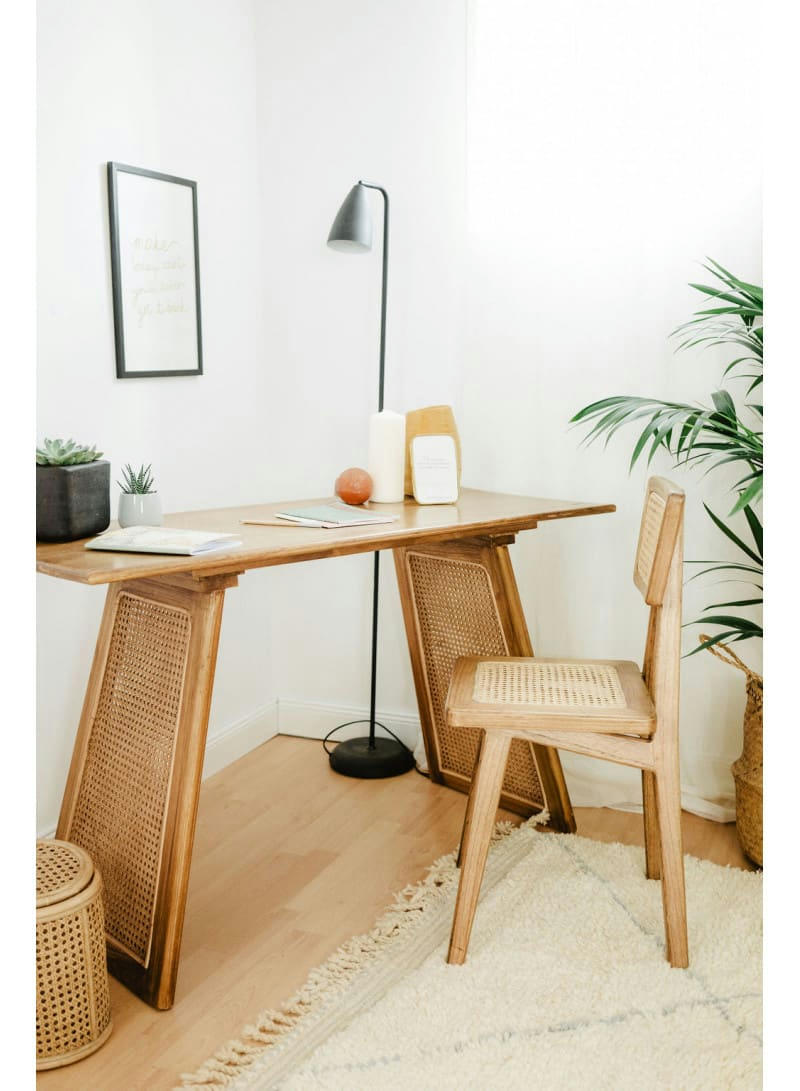 WOCCA - Bureau console bois et cannage