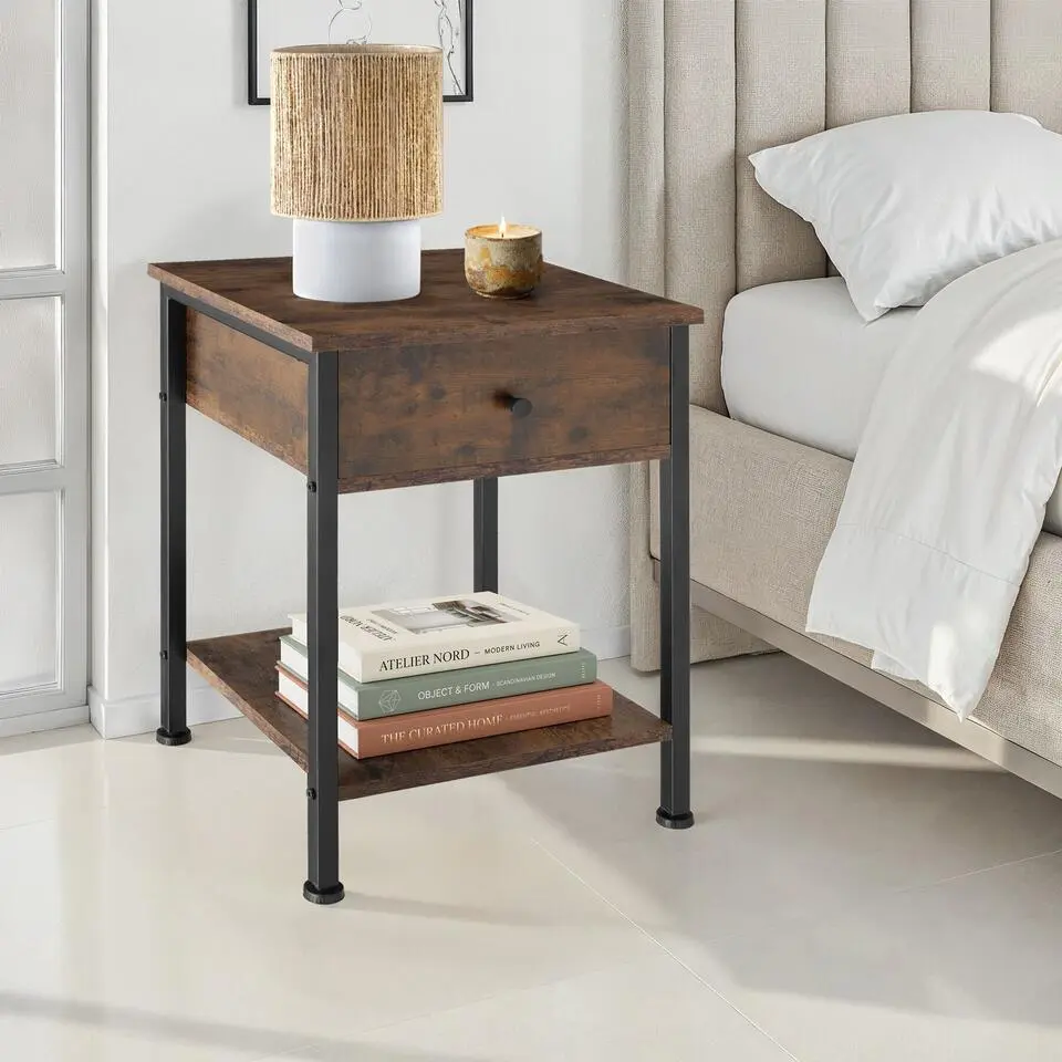 tectake Nachtkastje Bradford 40x40x55,5cm, Industrieel Hout Donker, Rustiek