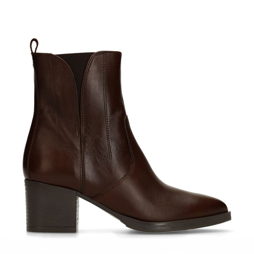 No Stress Donkerbruine leren enkellaarsjes met hak